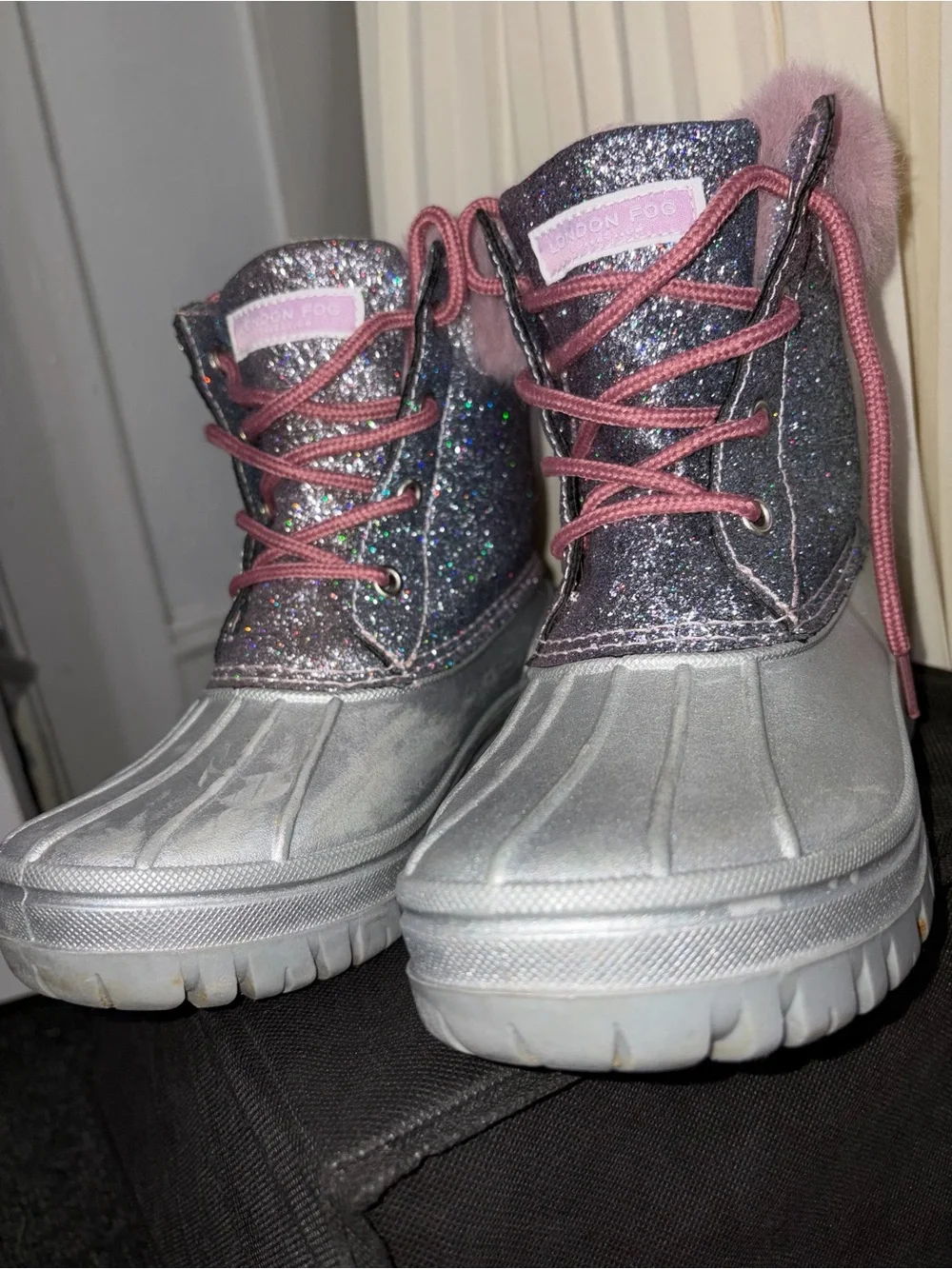London Fog Girls Pink/Silver Glitter Winter Duck Boots - Size 3